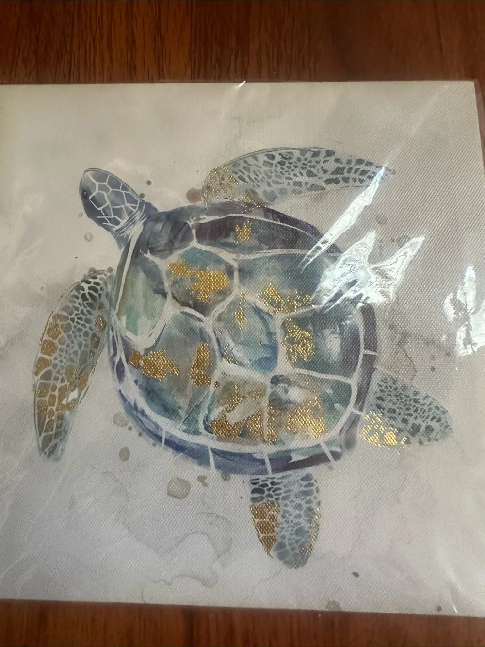 Coastal Turtle and Starfish Wall Art Set - Blue and Gold